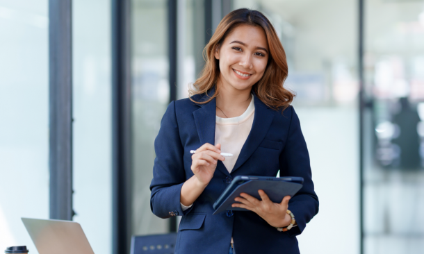 Woman with clipboard