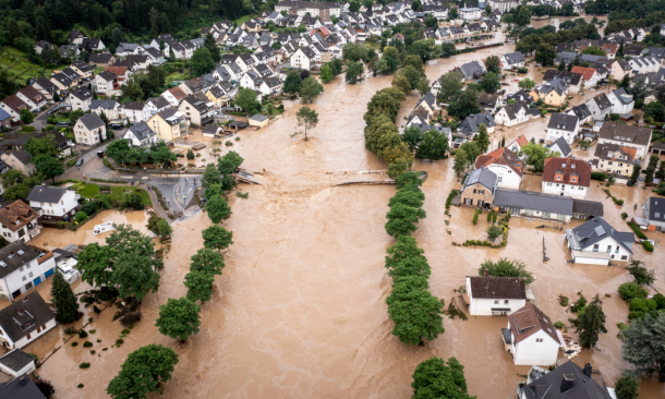 Aerial view of flooded thoroughfare