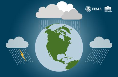 the globe surrounded by clouds and rain