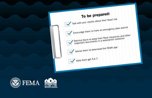 Clipboard with client flood preparation checklist for agents