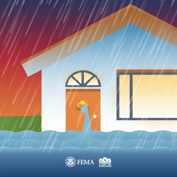 water hand knocking on door with water level rising