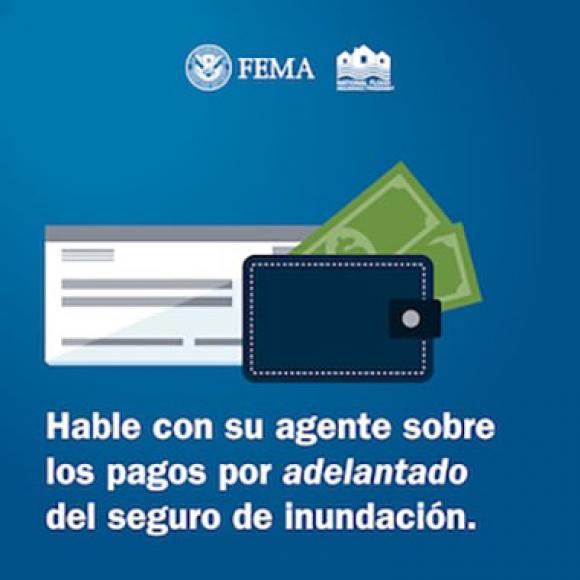 Una ilustración de un cheque, una billetera y billetes de dólar sobre un fondo azul.