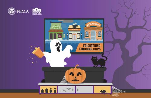 frightening flood clips - spooky cat, ghost and pumpkin