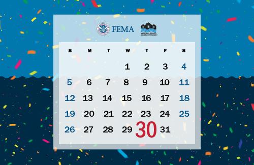 calendar with confetti flying in the background